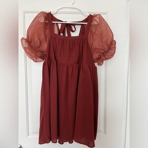 Entro Sheer Fall Puff Sleeve Babydoll Dress